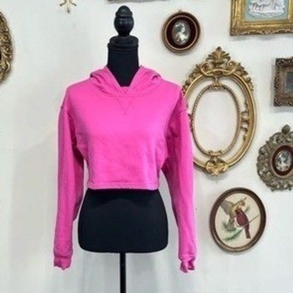lululemon Hot Pink Cropped Hoodie Long Sleeve Sweatshirt Neon Pink